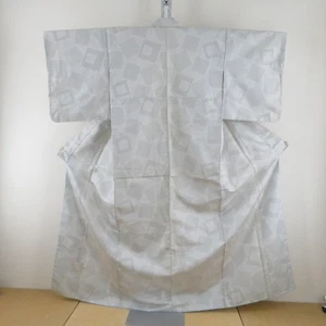 Tsumugi kimono seta fantasia quadrata bianco 63,0 pollici donna - Foto 1 di 14