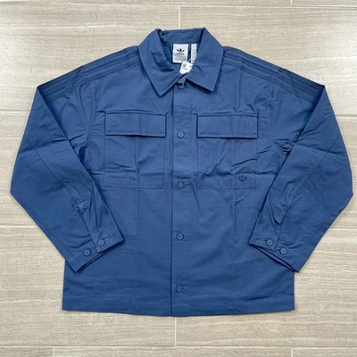 Men’s Size M adidas Originals Premium Essentials LS Button Up Shacket Blue NWT - Image 1 of 4
