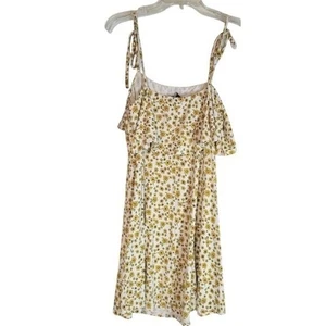 Forever 21 Floral Mini Dress Ruffle Cold Shoulder Tie Strap White Yellow summer - Picture 1 of 4