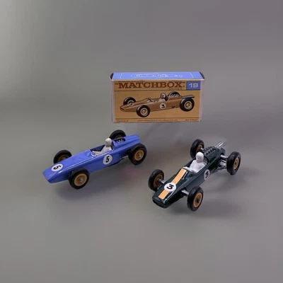 Vintage Matchbox Lotus No 19 & No 52 BRM Racers. Includes No 19 Orange Empty Box - Image 1 of 4
