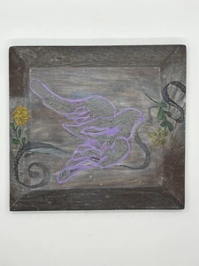 Hand Made Wood Plaque Textured Peace Dove Flower 6 inch square - Picture 1 of 8