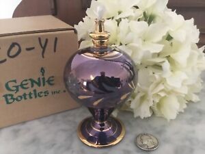 NEW OIL LAMP MOUTH BLOWN PURPLE GLASS 24K GOLD ETCHED EGYPTIAN NIB GENIE NOS