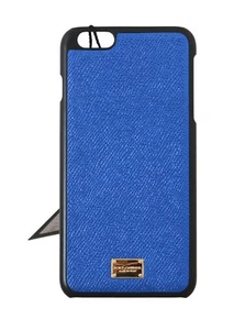 NEW $180 DOLCE & GABBANA Phone Case Shiny Blue Leather Gold Logo iPhone6 Plus - Zdjęcie 1 z 7