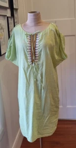 Megan Park size 10 ( 1 ) Yellow & Blue floral beaded tunic style dress - Picture 1 of 12