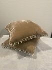 2 Vintage Gold Velvet Throw Pillow With Beaded Trim-great condition
