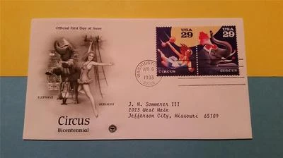 CIRCUS BICENTENNIAL ELEPHANT - AERIALIST * 1993 WASHINGTON US FIRST DAY of ISSUE - Image 1 of 3