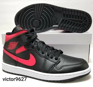 Nike Air Jordan 1 Retro Mid Black Siren Red BQ6472-004 Womens Size 12=Mens 10.5 - Picture 1 of 12