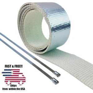 5ft ALUMINIZED FIBER WRAP W/ 2 STAINLESS STEEL TIES - HEAT SHIELD INSULATION KIT - Bild 1 von 2