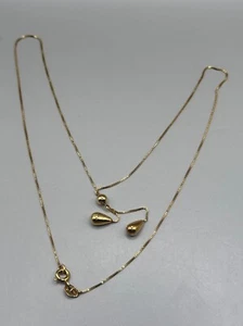 Vintage 14k Gelbgold Träne Tropfen Hänger Box Kette Halskette Italien 17" - Bild 1 von 7