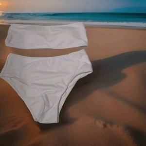 Shein 2pc Bikini Set White Sz Medium Strapless Spring Break! NWOT - Picture 1 of 9