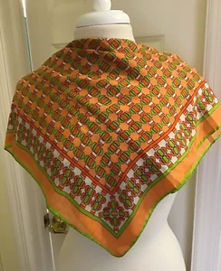 Vintage 1970 Orange Geometric Silk Scarf - Picture 1 of 5