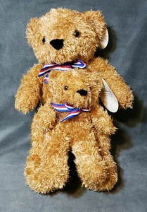 Beverly Hills Teddy Bear Company Mama & Baby Brown 15" Plush Red White Blue Bows - Picture 1 of 5
