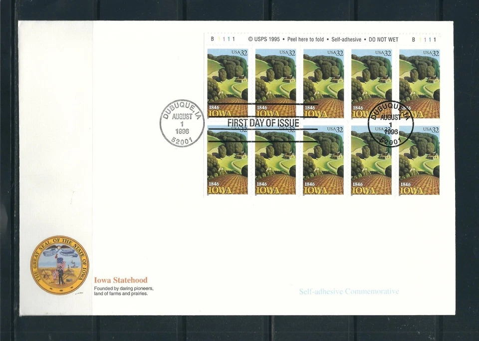 US SC #  3089a Iowa Statehood FDC .  Fleetwood  Cachet - Image 1 of 1