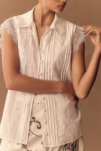 NWT By Anthropologie Flutter-Sleeve Pintuck Blouse M - Picture 1 of 7