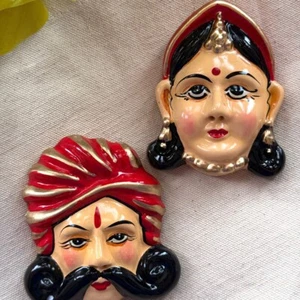 Magnets for fridge , Handcrafted Bride and Groom Face Masks, Red - Picture 1 of 11