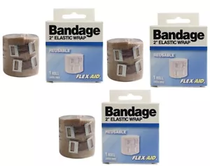 3 Rolls-Elastic 2" Wrap Flexible Bandage Reuseable Latex Free - Picture 1 of 3