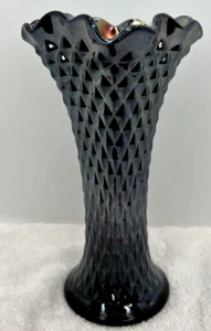 Vintage Northwood Glass Diamond Point Amethyst Swung Vase - 8.5" - Picture 1 of 10