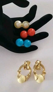 1974 Sarah Coventry Earrings Fiesta Door Knocker Interchangeable Ball Clip On - Picture 1 of 8
