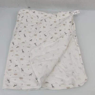 Carters White Cotton Flannel Receiving Blanket Zoo Jungle Safari Animal Star - Image 1 of 4
