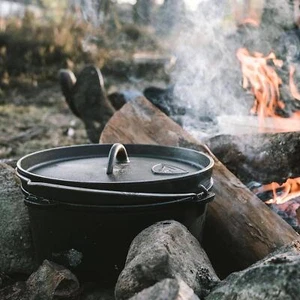 Camping Dutch Oven Pot Cast Iron with Lid for Stewing Backpacking Braising - Picture 1 of 7