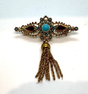 Gold tone Antique look Ruby? Turquoise? Tassel Art Nouveau - Picture 1 of 6