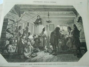 Gravure 1855 - Suède Preche dans une chapelle de la Laponie suédoise - Picture 1 of 1