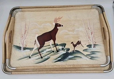Bandejas para servir barra de té japonesa vintage pintadas a mano ciervo buck árboles cierva Foto 1 de 4