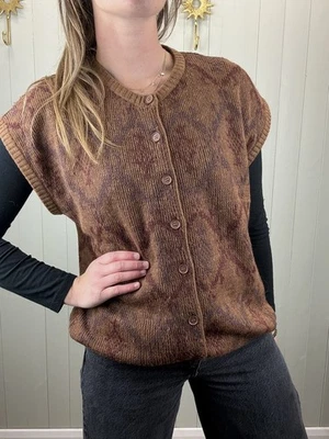Vintage Size 3XL 18-22 Brown Boho Fine Knit Vest Waistcoat - Image 1 of 4