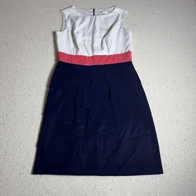 Dress Barn Sleeveless Dress Women Size 10 White Navy Blue Pink Prep Color Block - Image 1 of 4