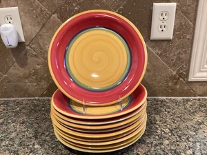 NEW! 6 Royal Norfolk Mambo Dinner Plate 10.5" •Yellow Center +Red +Blue +Green - Picture 1 of 4