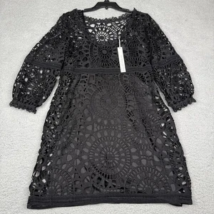 Vestido Alice Trixie Mujer Mediano Negro Crochet Encaje Superpuesto Forrado Hecho en EE. UU. NUEVO CON ETIQUETAS - Imagen 1 de 18