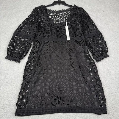 Vestido Alice Trixie Mujer Mediano Negro Crochet Encaje Superpuesto Forrado Hecho en EE. UU. NUEVO CON ETIQUETAS Foto 1 de 4