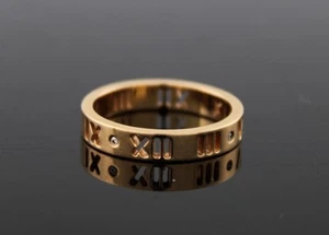 Tiffany & Co Atlas 3.5mm 18k Rose Gold Diamond Pierced Roman Numeral Band Ring 6 - Picture 1 of 9