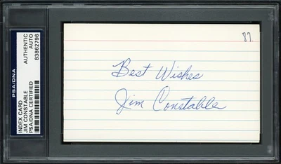 Jim Constable Auto 3x5 Index Card New York & Giants Best Wishes PSA/DNA 83862796 - Image 1 of 2
