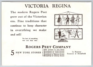 Anuncio impreso de Rogers Peet Company; Victoria Regina de la década de 1930 6,5" x 4,5" - Imagen 1 de 2