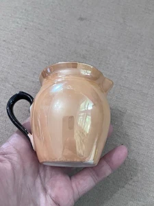 Vintage Czechoslovakia Orange Luster Ware Creamer Pitcher Black Handle Small - Picture 1 of 8