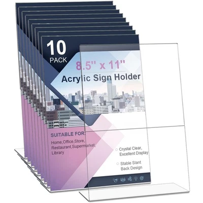 Acrylic Sign Holder 8.5 x 11, 10 Pack Slanted Back Sign Holders,Sign Holder 8... - Image 1 of 4