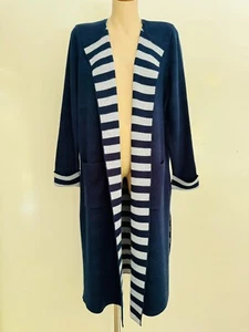 CYNTHIA ROWLEY Navy & Grey Wool Blend Open Front Cardigan Sz 18 (1XL) BRAND NEW - Picture 1 of 9