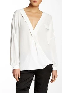 TOV Faux Leather Trim Wrap Blouse (Size 42) - Picture 1 of 2