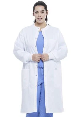 Dickies Men & Women Scrubs Lab Coat 43" Snap Front Plus Size GD360, 5XL, White - Image 1 of 4
