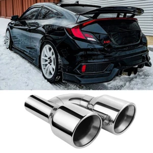 For Honda Civic SI Dual 2.5" in 4" out 11.5"L Quad Exhaust Tip Double Wall Steel - Picture 1 of 13