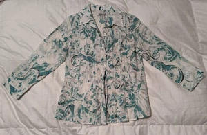 Coldwater Creek Damen Swirl Woven Button Down Plissee Front Petite XS Sheer - Bild 1 von 10