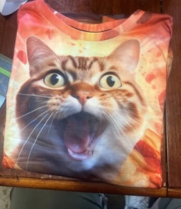 Cat /pizza medium size shirt Light Weight Polyester, And Spandex design on both - Picture 1 of 4