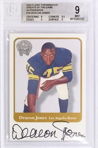 2002 Deacon Jones #19 Fleer Greats Game Auto BGS 9 Throwbacks GOTG AUTO - Picture 1 of 2