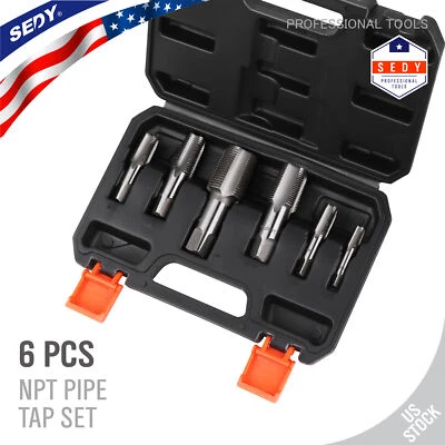 6PC NPT Pipe Tap Set 1/8" 1/4" 3/8" 1/2" 3/4" and 1" With Case Carbon Steel Inch - Image 1 of 4
