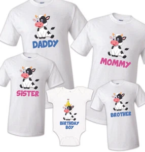 Cow Birthday T Shirt Family matching celebration reunion party tee mom kid Farm - Picture 1 of 10