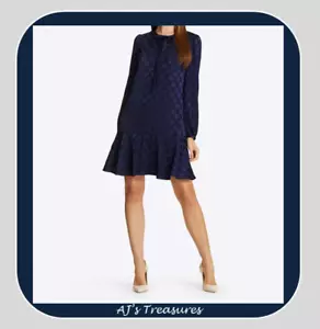 NWT Women's Draper James Rosanne Tie Neck Shift Dress in Polka Dot ~Navy~XS & S - Picture 1 of 6