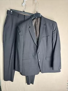Haggar 46R 36x29 2 Piece Suit Classic Fit Stretch 2 Btn Black Brown Windowpane - Picture 1 of 21