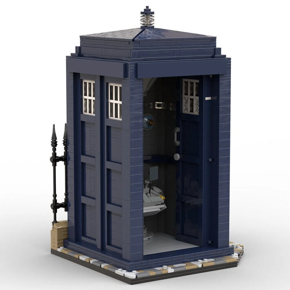 Blue Telephone Booth MOC Building Blocks Set, Call Box DIY Model Bricks Toy - Image 1 of 4