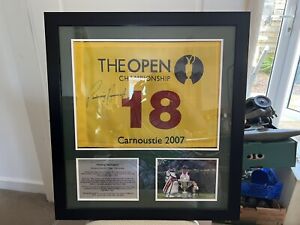 Padraig HARRINGTON Signed Carnoustie 2007 Open Golf Flag Autograph Framed